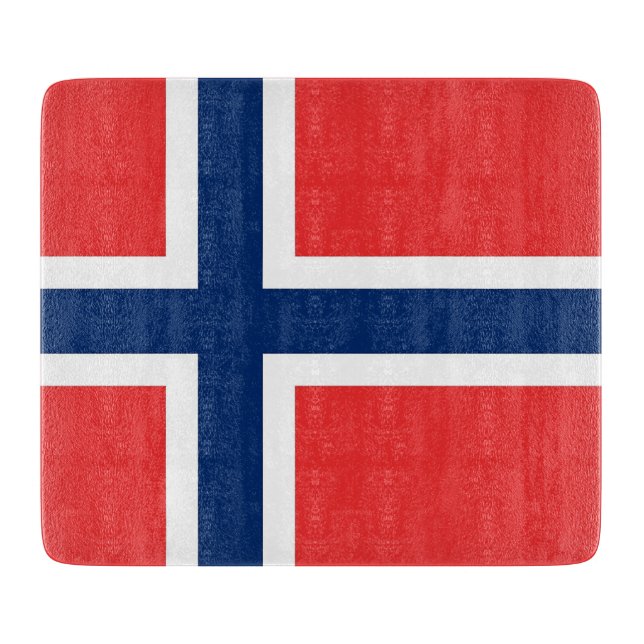 Kleine Glasschneidplatte mit norwegischer Flagge Schneidebrett (Vorderseite)