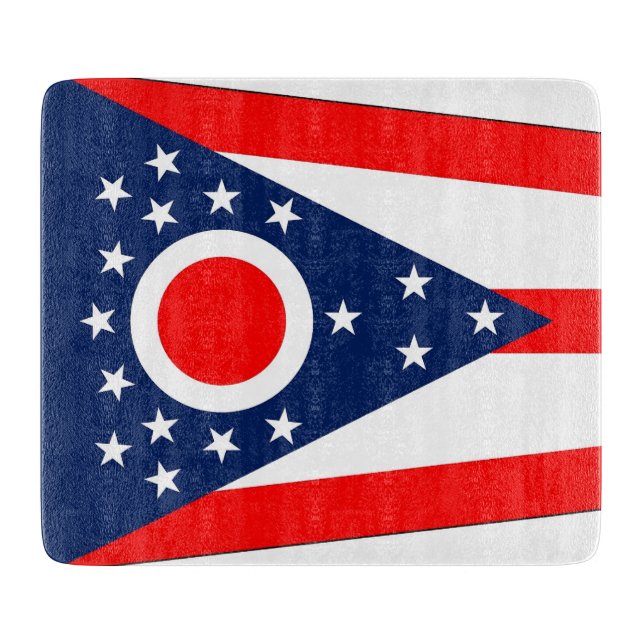 Kleine Glasschneidplatte mit Ohio-Flagge Schneidebrett (Vorderseite)