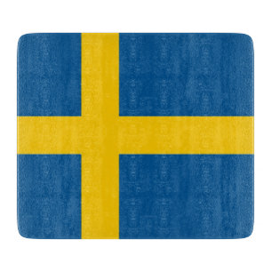 Kleine Glasschneidplatte mit schwedischer Flagge Schneidebrett