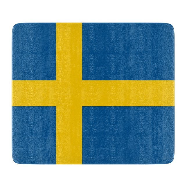 Kleine Glasschneidplatte mit schwedischer Flagge Schneidebrett (Vorderseite)
