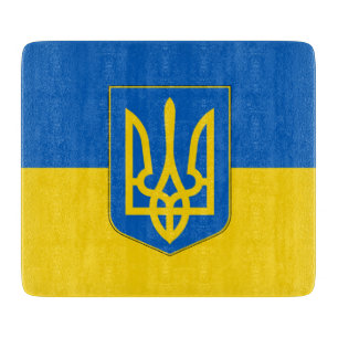 Kleine Glasschneidplatte mit ukrainischer Flagge Schneidebrett