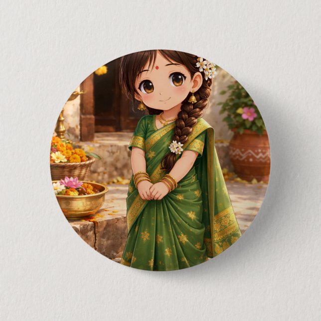 Kleine Grace in Grün Button (Vorderseite)