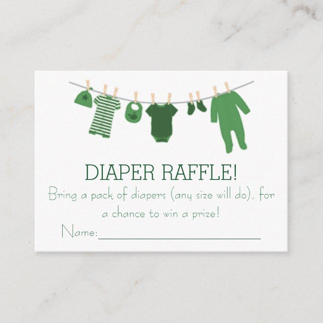 Kleine grüne Kleidung Diaper Raffle Tickets Begleitkarte (Vorderseite)