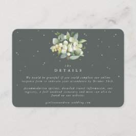 Kleine grüne Snowberry+Eukalyptus Hochzeitdetails Begleitkarte