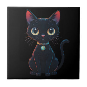 Kleine gruselige schwarze Katze Fliese