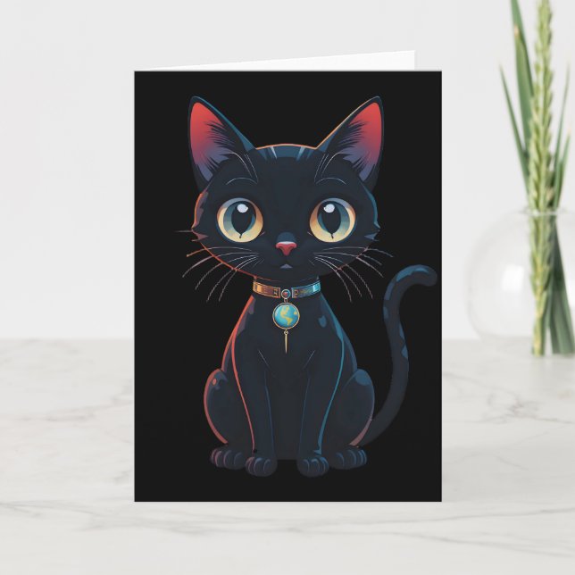 Kleine gruselige schwarze Katze Karte (Vorderseite)