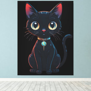 Kleine gruselige schwarze Katze Leinwanddruck