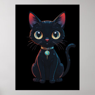 Kleine gruselige schwarze Katze Poster