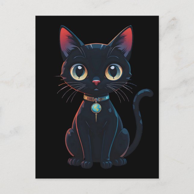 Kleine gruselige schwarze Katze Postkarte (Vorderseite)