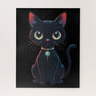 Kleine gruselige schwarze Katze Puzzle