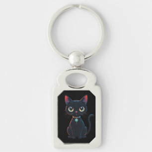 Kleine gruselige schwarze Katze Schlüsselanhänger