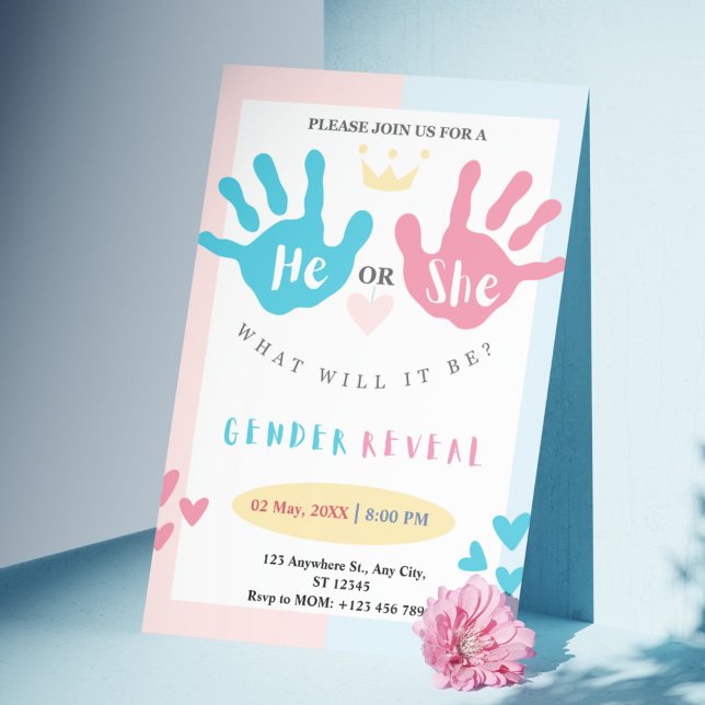 Kleine Hände, große Überraschung: Ein rosa & blaue Einladung (Tiny Hands, Big Surprise: A Pink & Blue Gender Reveal Invitation)