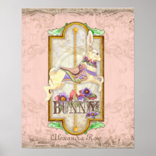 Kleine Häschen-Baby-Mädchen-Zirkus-Karussell-Vinta Poster