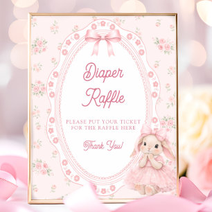 Kleine Häschen Rosa Schleife Baby Shower Windel-Ra Poster