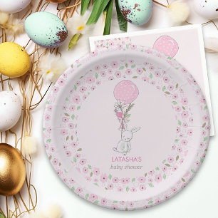 Kleine Hasen- und Ballon-Rosa Mädchen-Baby-Party Pappteller