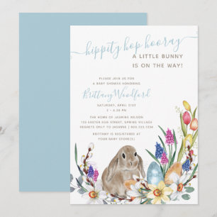 Kleine Hasenfeder-Blumen und Baby Shower-Hase Einladung