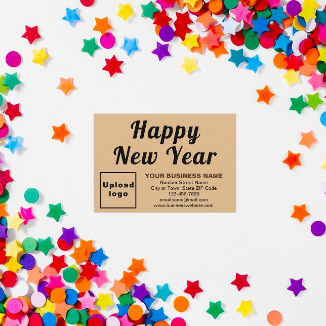 Kleine hellbraune Flachkarte für Unternehmen - Neu (Business brand with New Year greeting on small light brown flat card)