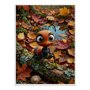 Kleine Herbstameise Wald Holz gefallene Blätter Poster