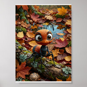 Kleine Herbstameise Wald Holz gefallene Blätter Poster