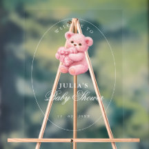 Kleine Herz-Rosa-Gingham-Teddybär-Baby-Party