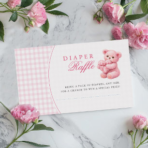 Kleine Herz-Rosa-Gingham-Teddybär-Baby-Party Begleitkarte