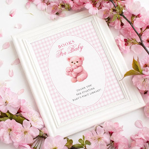 Kleine Herz-Rosa-Gingham-Teddybär-Baby-Party Poster