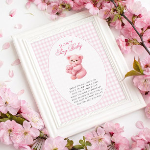 Kleine Herz-Rosa-Gingham-Teddybär-Baby-Party Poster