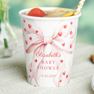 Kleine Herzchen Rosa Schleife Mädchen Baby Shower Pappbecher