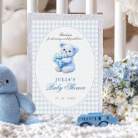 Kleine Herzen Blau Gingham Teddy Bär Baby Shower