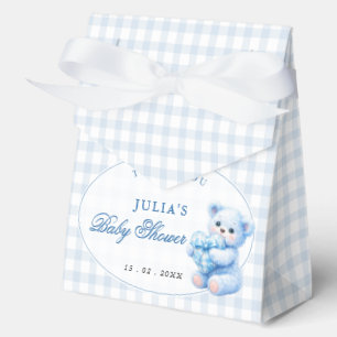 Kleine Herzen Blau Gingham Teddy Bär Baby Shower Geschenkschachtel