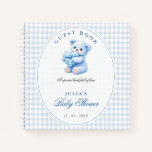 Kleine Herzen Blau Gingham Teddy Bär Baby Shower Notizbuch