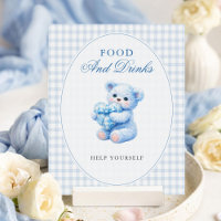 Kleine Herzen Blau Gingham Teddy Bär Baby Shower
