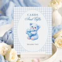 Kleine Herzen Blau Gingham Teddy Bär Baby Shower