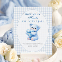 Kleine Herzen Blau Gingham Teddy Bär Baby Shower