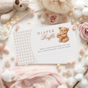 Kleine Herzen braun Gingham Teddybär Baby Shower Begleitkarte