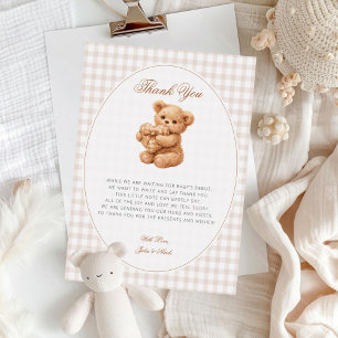 Kleine Herzen braun Gingham Teddybär Baby Shower Einladung