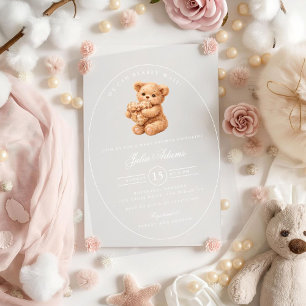 Kleine Herzen braunes Gingham-Teddybär-Baby-Party Acryleinladungen