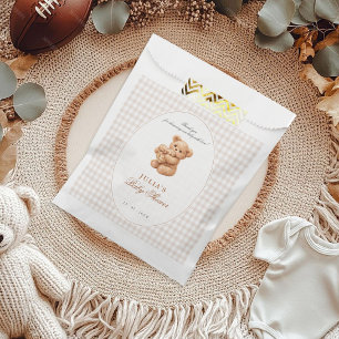 Kleine Herzen braunes Gingham-Teddybär-Baby-Party Geschenktütchen
