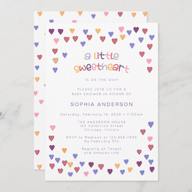 Kleine Herzen Niedlich kleine Sweetheart Babydusch Einladung (Vorne/Hinten)