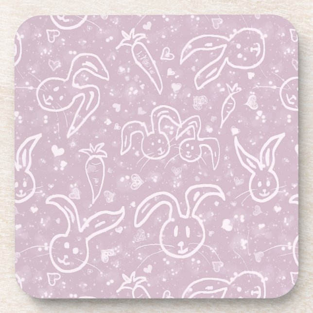 Kleine Herzen und Bunnies - transparentes Muster. Getränkeuntersetzer (Vorderseite)