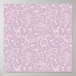 Kleine Herzen und Bunnies - transparentes Muster. Poster