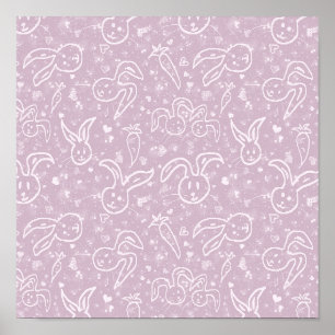 Kleine Herzen und Bunnies - transparentes Muster. Poster