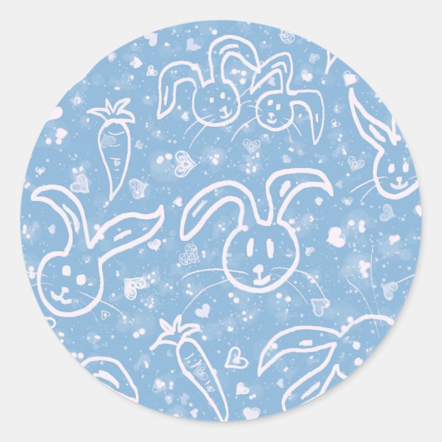 Kleine Herzen und Bunnies - transparentes Muster. Runder Aufkleber (Vorderseite)