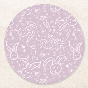 Kleine Herzen und Bunnies - transparentes Muster. Runder Pappuntersetzer