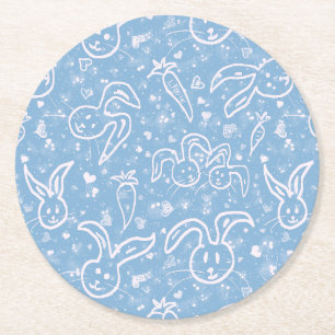 Kleine Herzen und Bunnies - transparentes Muster. Runder Pappuntersetzer