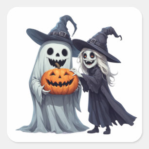 Kleine Hexe Geist Jack O Lantern 👻 Quadratischer Aufkleber