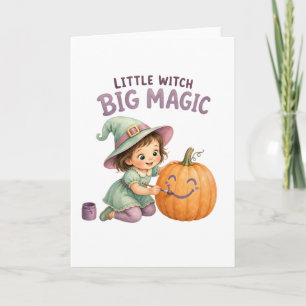 Kleine Hexe, große Magie, Kürbismalerei Halloween Karte
