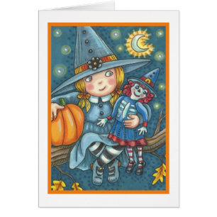 KLEINE HEXE & PUPPE HALLOWEEN-GRUßKARTE Leer
