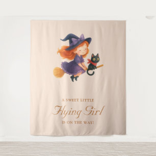Kleine Hexe und Katze Halloween Girl Baby Dusche Wandteppich