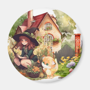 Kleine Hexe und süßer Fuchs Magnet
